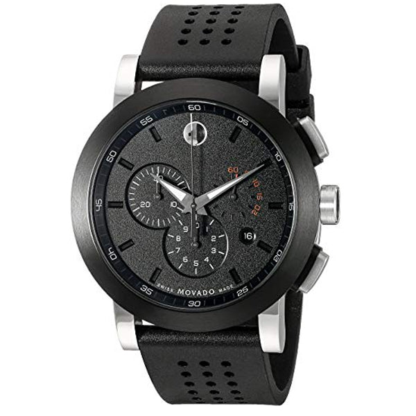 Movado Museum Black Rubber Black Dial Chronograph Quartz Watch for Gents - 606545