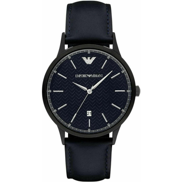 EMPORIO ARMANI Blue Leather Strap Blue Dial Quartz Watch for Gents - AR11190