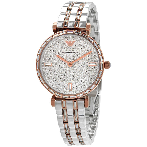 EMPORIO ARMANI Gianni T-Bar Two-Tone Stainless Steel Silver Dial Quartz Watch for Ladies - AR11293