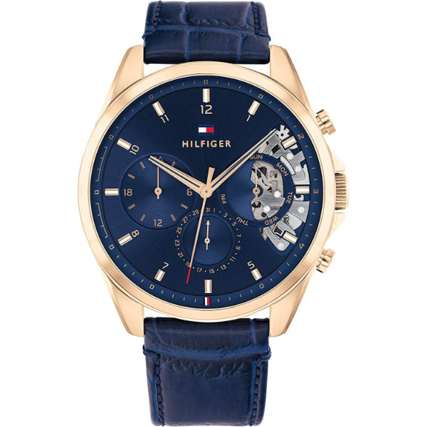 Tommy Hilfiger Baker Blue Leather Strap Blue Dial Chronograph Quartz Watch for Gents - 1710451