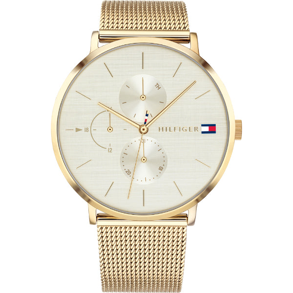 Tommy Hilfiger Jenna Gold Mesh Bracelet White Dial Quartz Watch for Ladies - 1781943