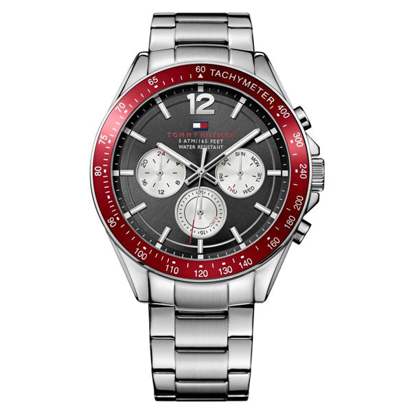 Tommy Hilfiger Luke Silver Stainless Steel Black Dial Chronograph Quartz Watch for Gents - 1791122