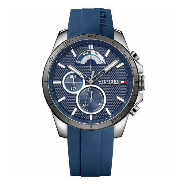 Tommy Hilfiger Decker Blue Rubber Strap Blue Dial Chronograph Quartz Watch for Gents - 1791350