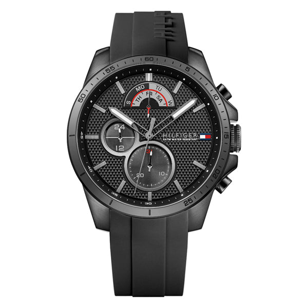 Tommy Hilfiger Decker Black Rubber Strap Black Dial Chronograph Quartz Watch for Gents - 1791352