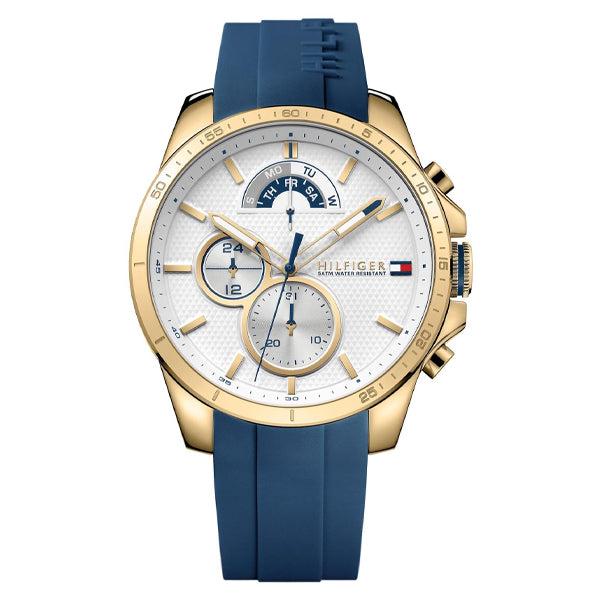 Tommy Hilfiger Decker Blue Rubber Strap White Dial Chronograph Quartz Watch for Gents - 1791353