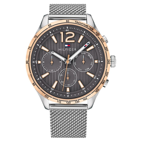 Tommy Hilfiger Gavin Silver Mesh Bracelet Grey Dial Chronograph Quartz Watch for Gents - 1791466