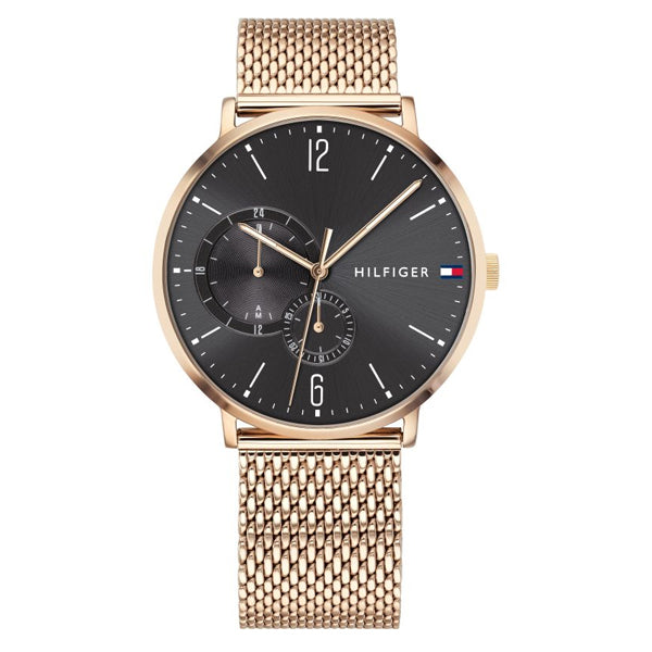 Tommy Hilfiger Brooklyn Gold Mesh Bracelet Black Dial Quartz Watch for Gents - 1791506