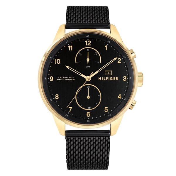 Tommy Hilfiger Chase Black Mesh Bracelet Black Dial Chronograph Quartz Watch for Gents - 1791580