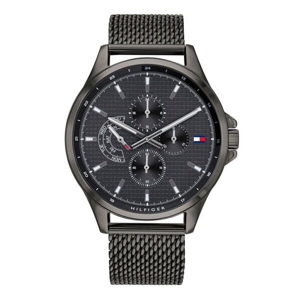 Tommy Hilfiger Shawn Grey Mesh Bracelet Black Dial Quartz Watch for Gents - 1791613