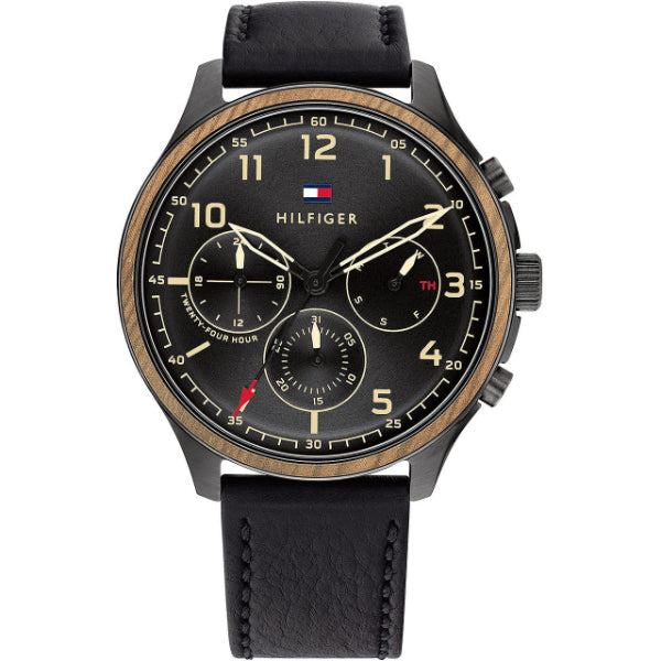 Tommy Hilfiger Asher Black Leather Strap Black Dial Chronograph Quartz Watch for Gents - 1791854