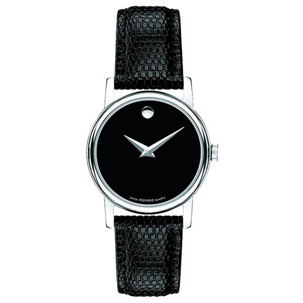 Movado Museum Black Leather Black Dial Quartz Watch for Ladies - 2100004