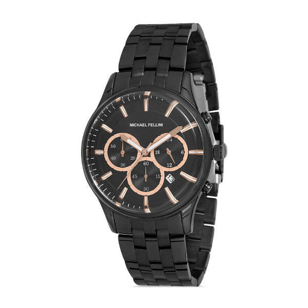 Michael Fellini Black Stainless Steel Black Dial Quartz Watch for Gents - MF2247-6