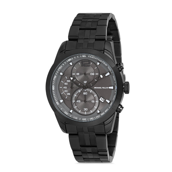 Michael Fellini Black Stainless Steel Grey Dial Quartz Watch for Gents - MF2248-6