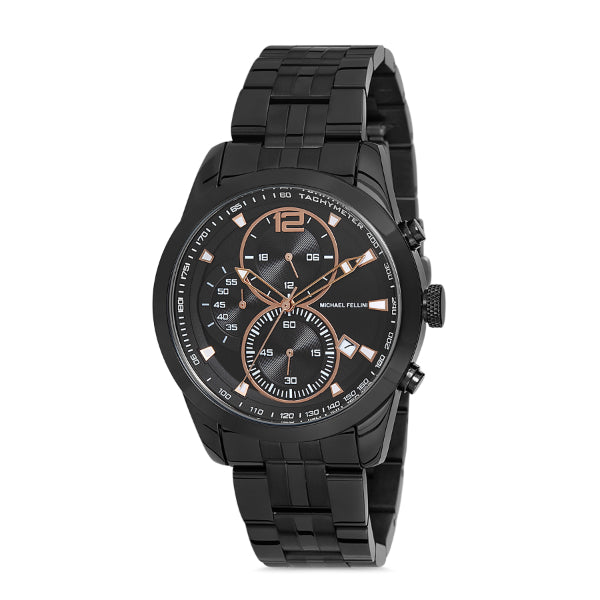 Michael Fellini Black Stainless Steel Black Dial Quartz Watch for Gents - MF2248-7