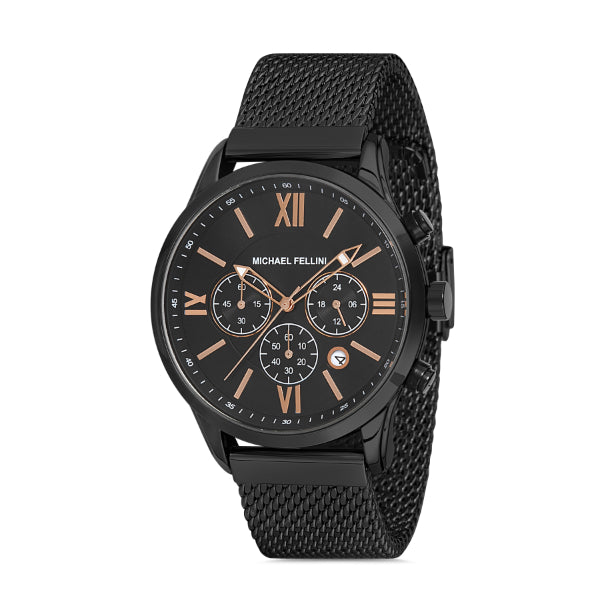 Michael Fellini Black Mesh Bracelet Black Dial Quartz Watch for Gents - MF2253-5