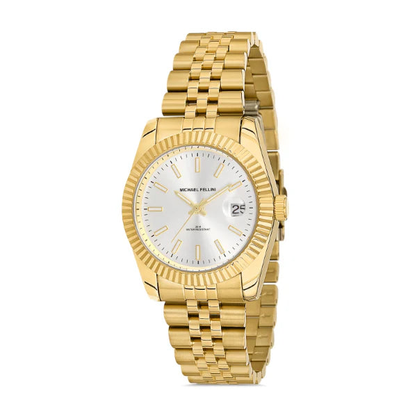 Michael Fellini Gold Stainless Steel Silver Dial Quartz Watch for Ladies - MF2264-3