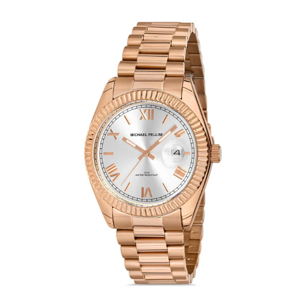 Michael Fellini Rose Gold Stainless Steel Silver Dial Quartz Watch for Gents - MF2270-8