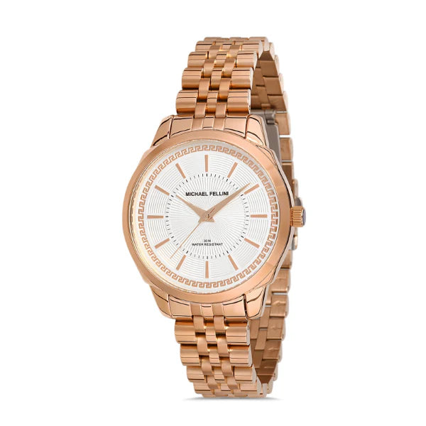 Michael Fellini Rose Gold Stainless Steel Silver Dial Quartz Watch for Gents - MF2275-5