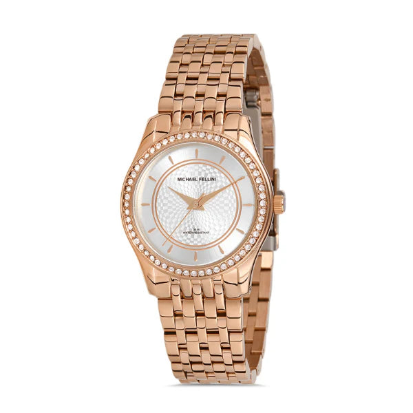 Michael Fellini Rose Gold Stainless Steel Silver Dial Quartz Watch for Ladies - MF2276-5