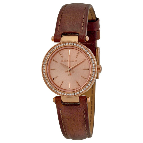 Michael Kors Darci Brown Leather Strap Rose Gold Dial Quartz Watch for Ladies - MK-2353