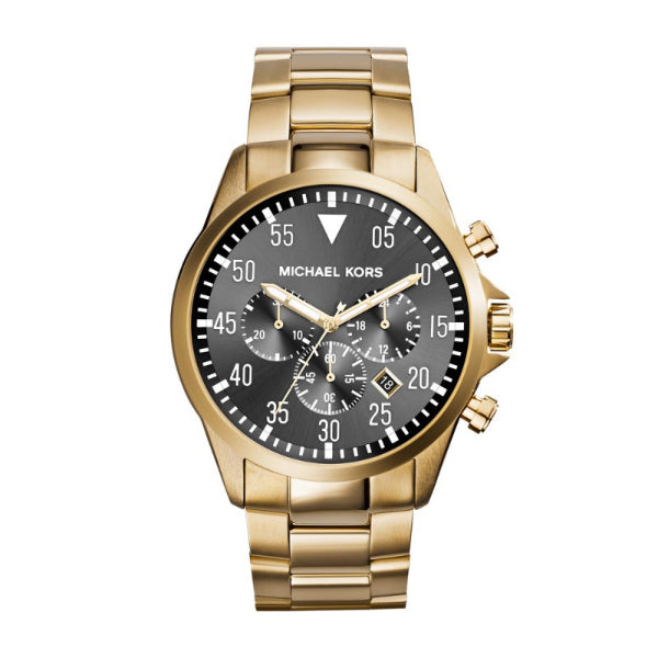 Michael Kors Gage Gold Stainless Steel Black Dial Chronograph Quartz Watch for Gents - MK8361