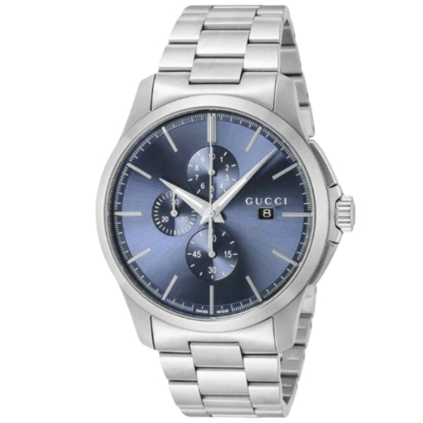 Gucci G Timeless Silver Stainless Steel Blue Dial Chronograph Quartz Watch for Gents - YA126273