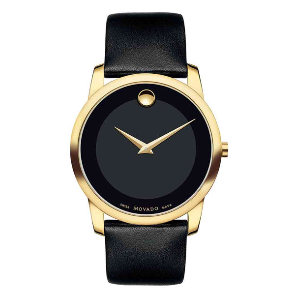 Movado Museum Black Leather Black Dial Quartz Watch for Gents - 606876