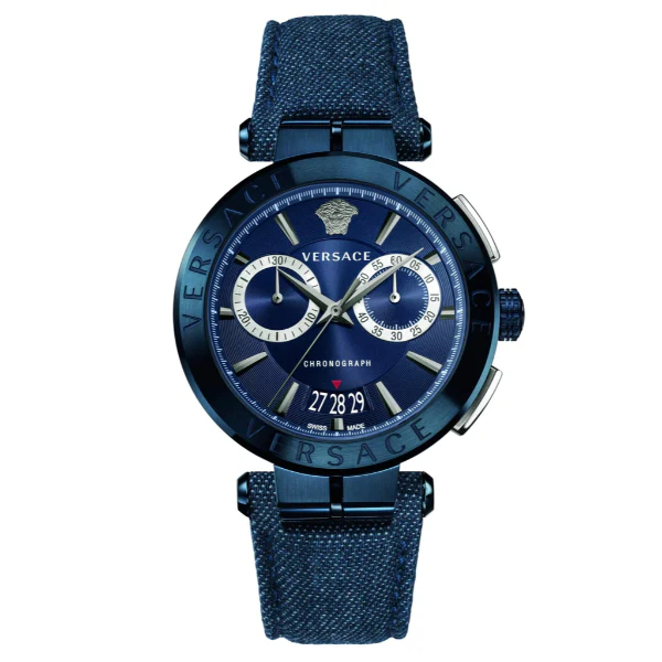 Versace Blue Leather Strap Blue Dial Chronograph Quartz Watch for Gents - VER070017