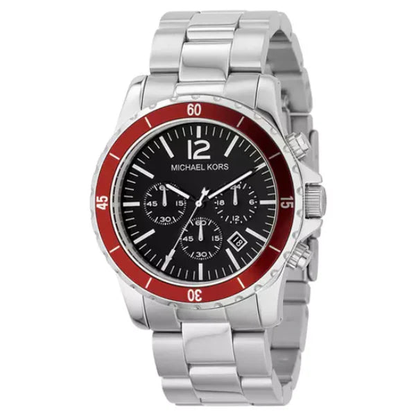 Michael Kors Classic Silver Stainless Steel Black Dial Chronograph Quartz Watch for Gents - MK8122