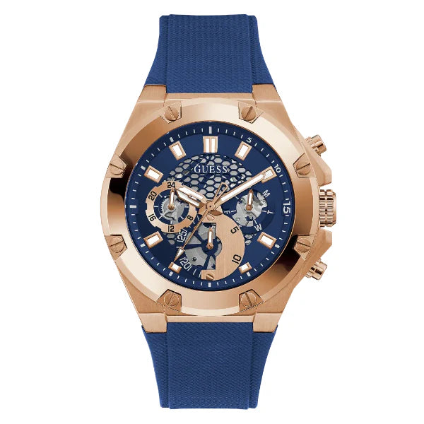 Guess Third Gear Blue Silicone Strap Blue Dial Chronograph Quartz Watch for Gents - GW0334G3