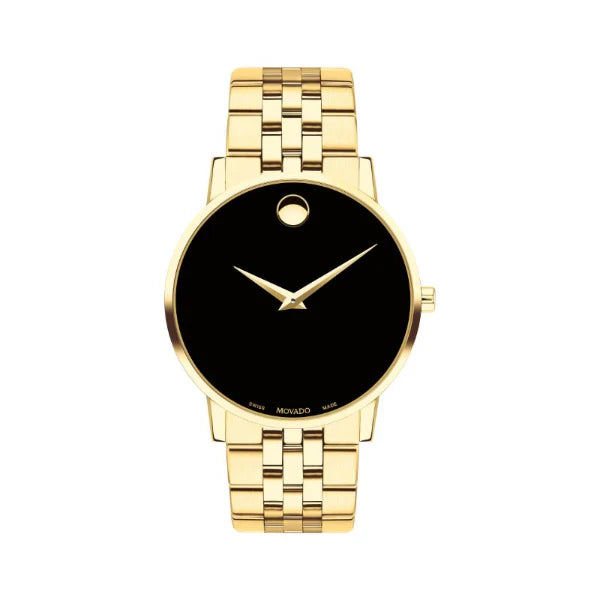 Movado Museum Rose Gold Stainless Steel Black Dial Quartz Watch for Gents - 607203