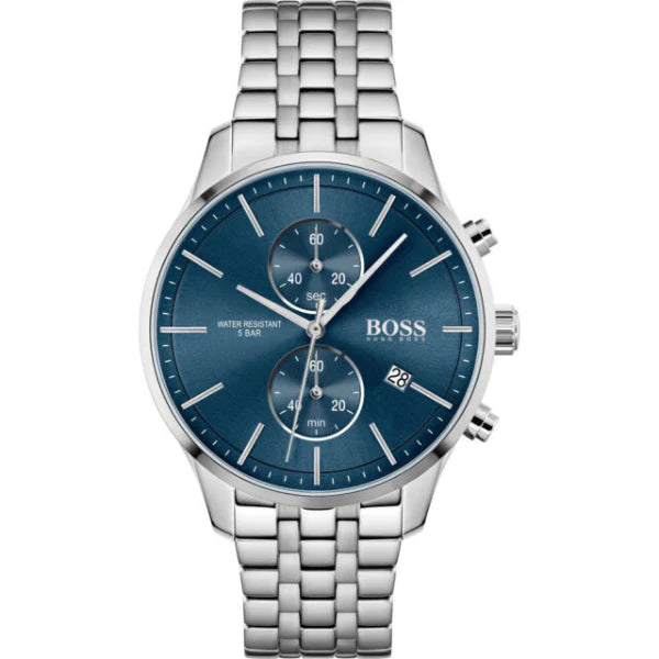 HUGO BOSS Associate Silver Stainless Steel Blue Dial Chronograph Quartz Watch for Gents - 1513839