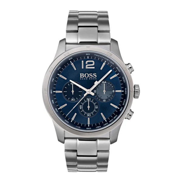 HUGO BOSS Professional Silver Stainless Steel Blue Dial Chronograph Quartz Watch for Gents - 1513527