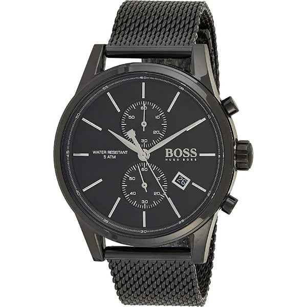 HUGO BOSS Jet Black Mesh Bracelet Black Dial Chronograph Quartz Watch for Gents - 1513769