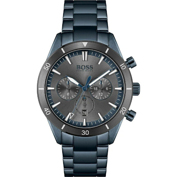 HUGO BOSS Santiago Blue Stainless Steel Grey Dial Chronograph Quartz Watch for Gents - 1513865