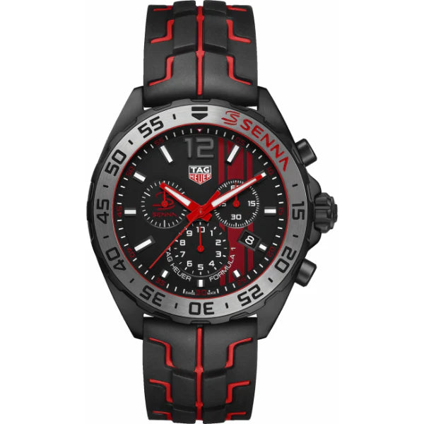 Tag Heuer Formula 1 Senna Special Edition Black Silicone Black Dial Chronograph Quartz Watch for Gents - CAZ1019.FT8027