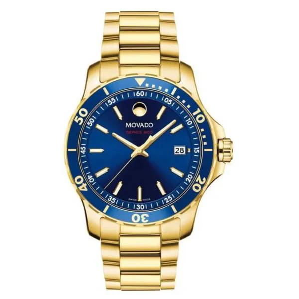 Movado 800 Series Gold Stainless Steel Blue Dial Quartz Watch for Gents - 2600144