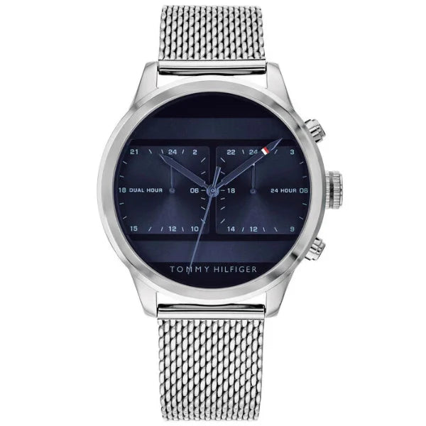 Tommy Hilfiger Icon Silver Mesh Bracelet Blue Dial Chronograph Quartz Watch for Gents - 1791596