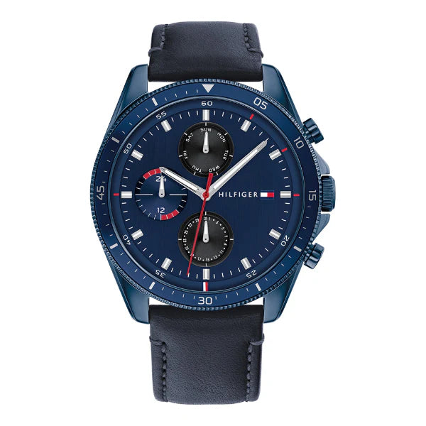 Tommy Hilfiger Parker Blue Leather Strap Blue Dial Chronograph Quartz Watch for Gents - 1791839