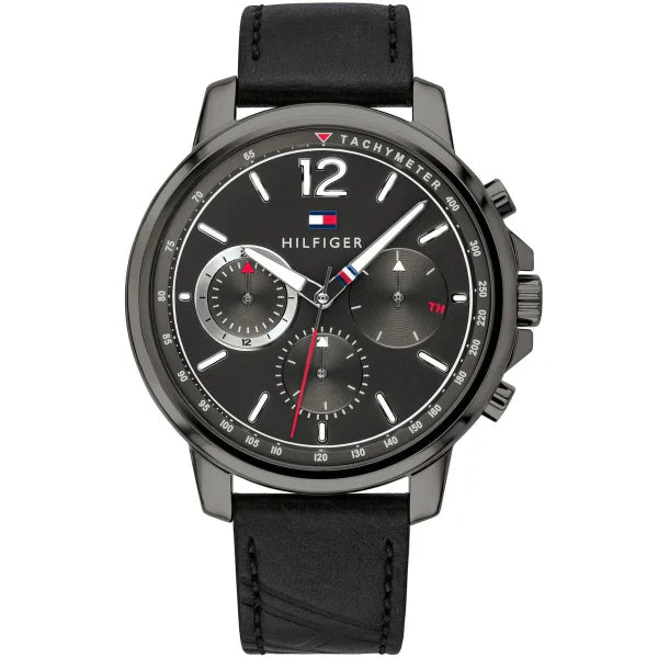 Tommy Hilfiger Landon Black Leather Strap Black Dial Chronograph Quartz Watch for Gents - 1791533