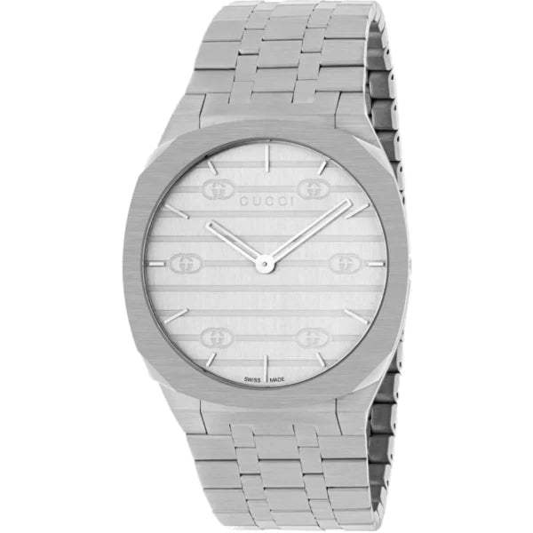 Gucci 25H Silver Stainless Steel Silver Dial Quartz Unisex Watch - YA163407