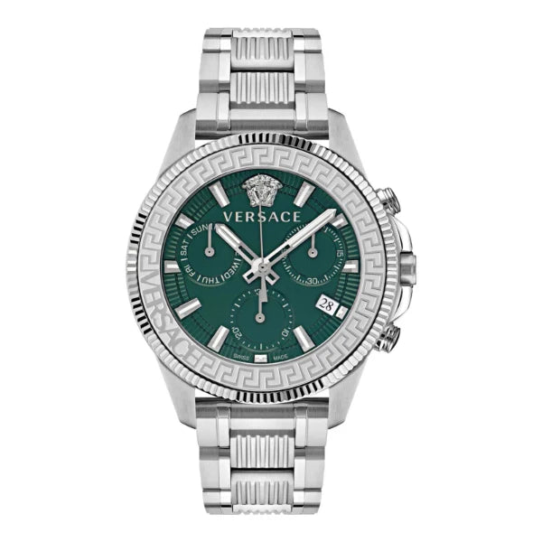 Versace Greca Action Silver Stainless Steel Green Dial Chronograph Quartz Watch for Gents - VE3J00422