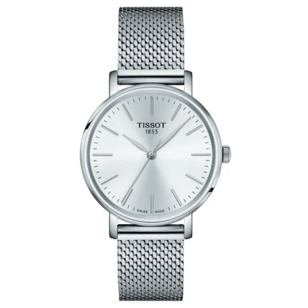 Tissot everytime Silver Mesh Bracelet Silver Dial Quartz Watch for Men's - T143.210.11.011.00