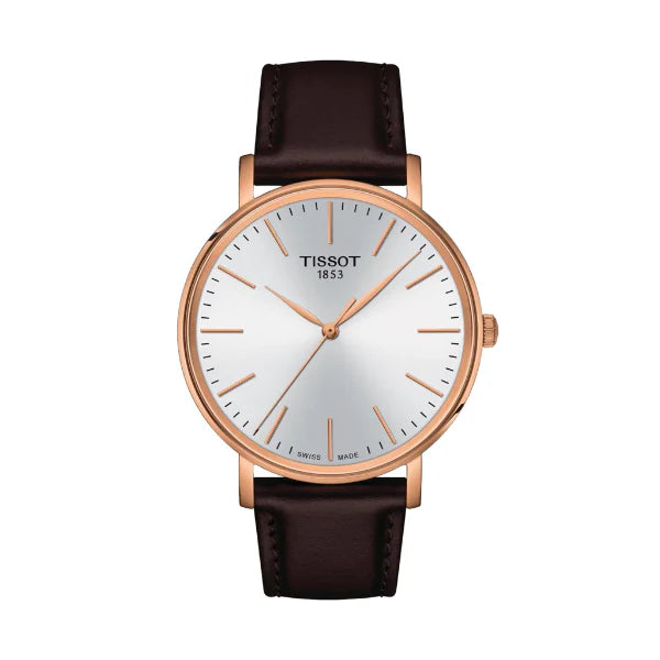 Tissot everytime Brown Leather Strap Silver Dial Quartz Watch for Men's - T143.410.36.011.00