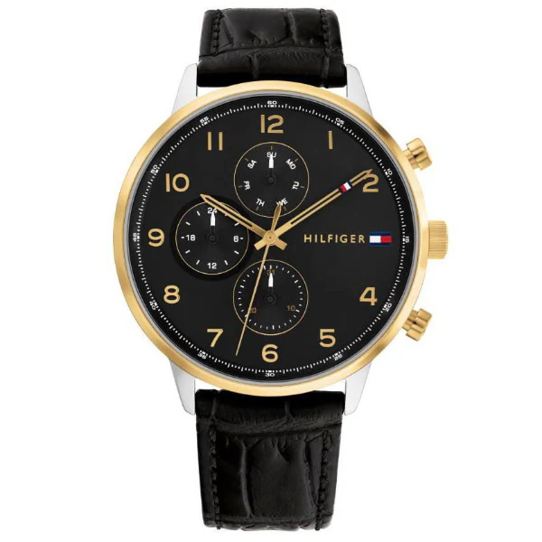 Tommy Hilfiger Leonard Black Leather Strap Black Dial Chronograph Quartz Watch for Gents - 1791986