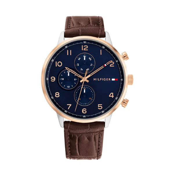 Tommy Hilfiger Leonard Brown Leather Strap Blue Dial Chronograph Quartz Watch for Gents - 1791987