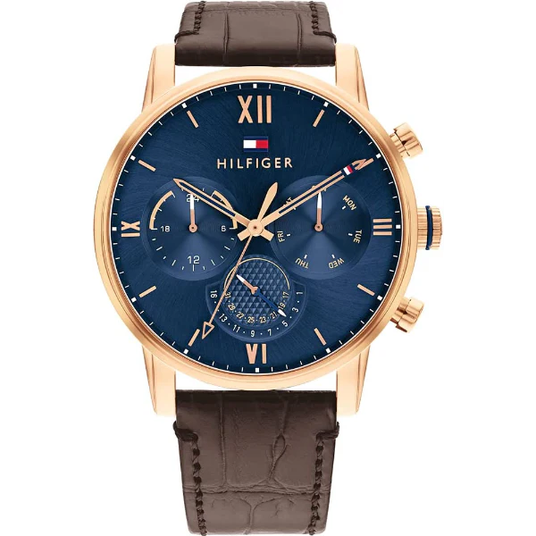 Tommy Hilfiger Sullivan Brown Leather Strap Blue Dial Chronograph Quartz Watch for Gents - 1791933