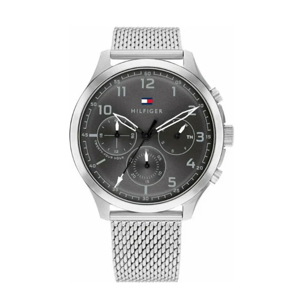 Tommy Hilfiger Asher Silver Mesh Bracelet Grey Dial Chronograph Quartz Watch for Gents - 1791851