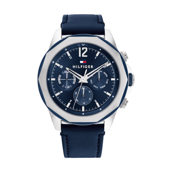 Tommy Hilfiger Lars Blue Leather Strap Blue Dial Chronograph Quartz Watch for Gents - 1792063