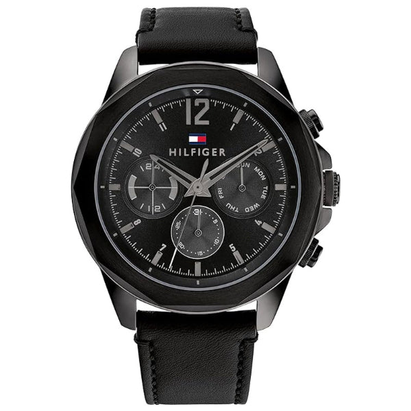 Tommy Hilfiger Lars Black Leather Strap Black Dial Chronograph Quartz Watch for Gents - 1792062